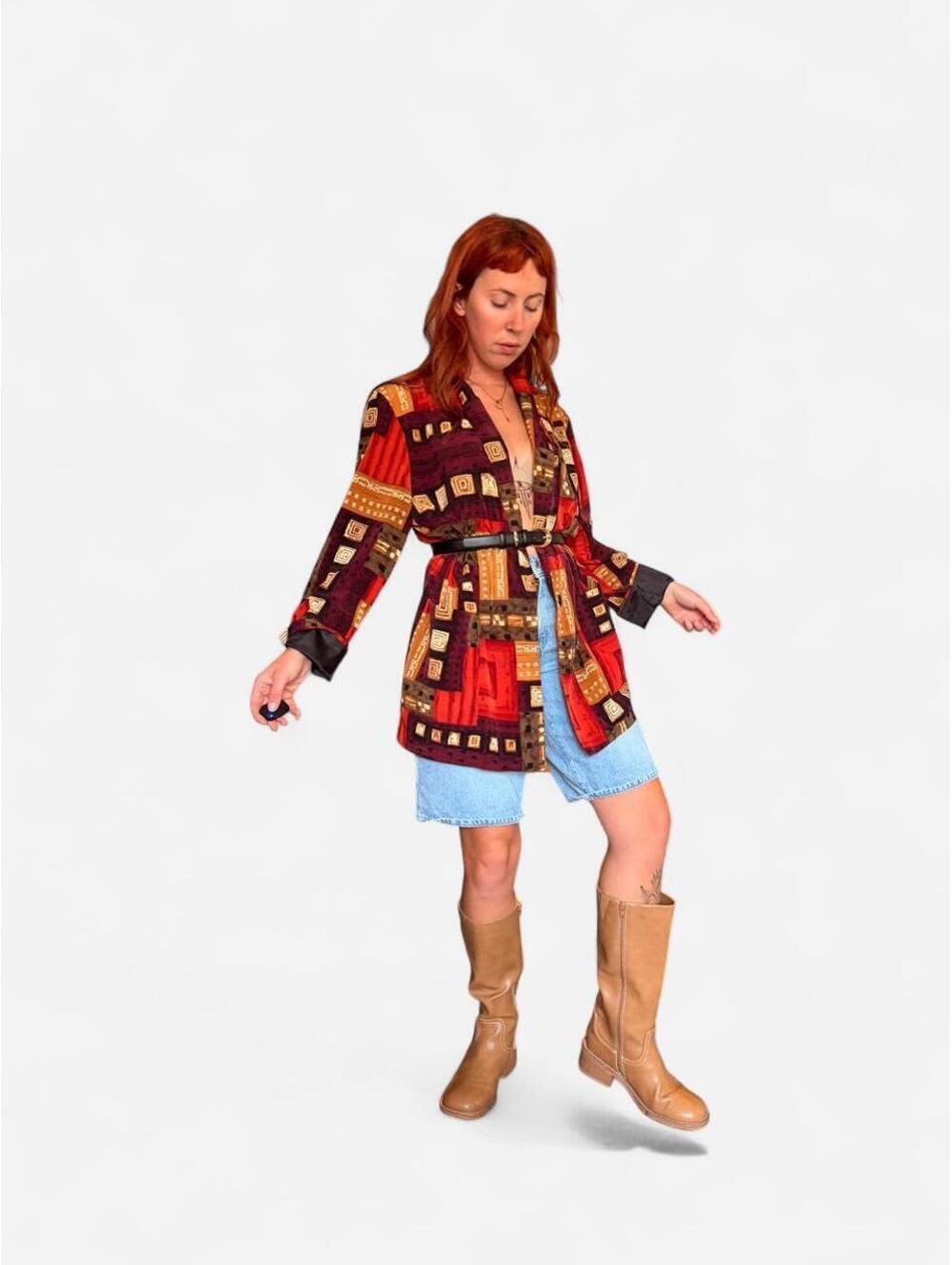 Vintage 70s red, brown, and beige geometric patchwork jacket  #retro #vintage